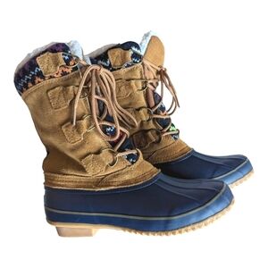 Khombu Vail Women's Blue/Tan Sweater and Suede Duck/Snow Boots Size 6